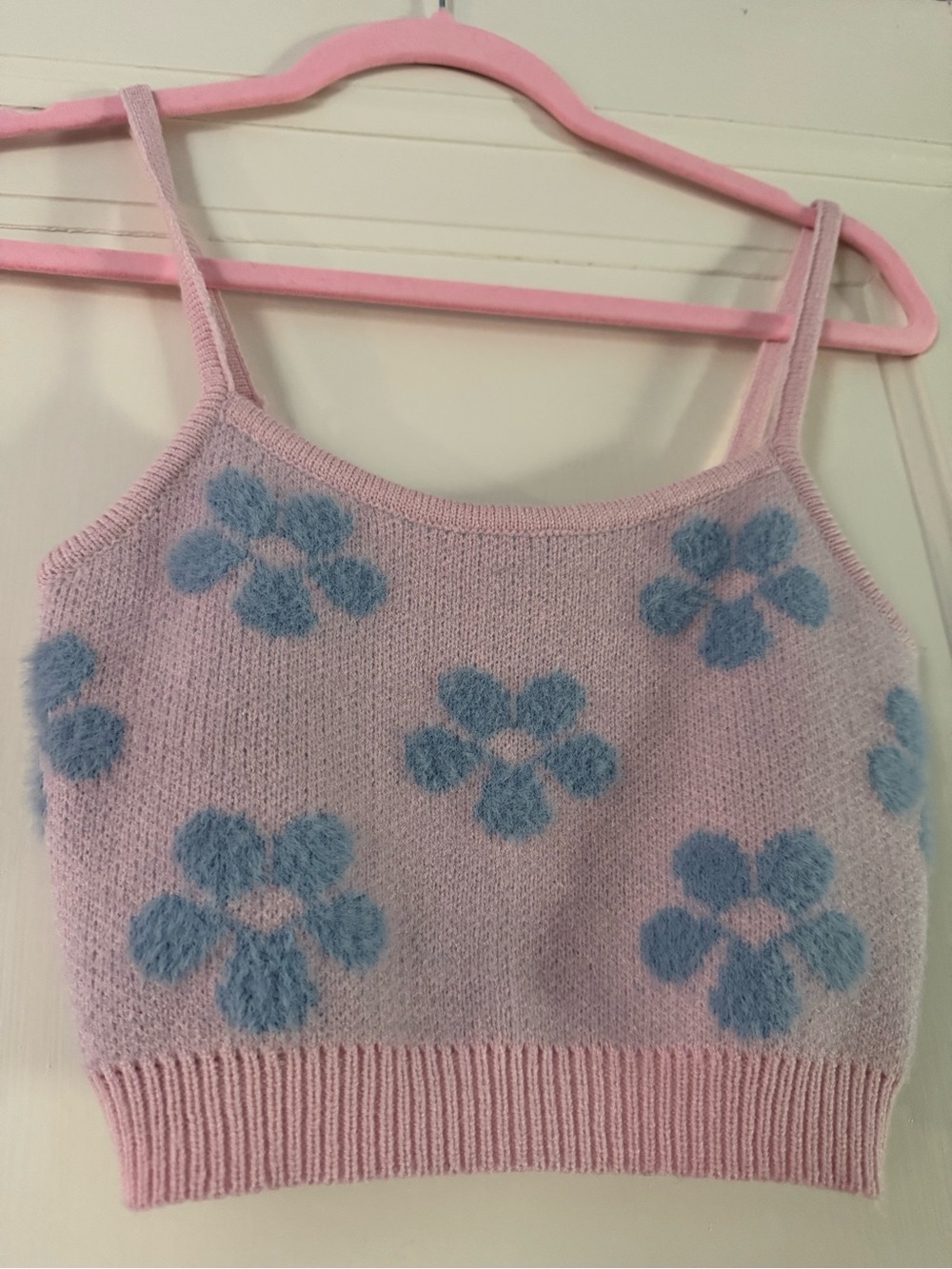 Adika Pink Blue Fuzzy Floral Sweater Tank XS-S